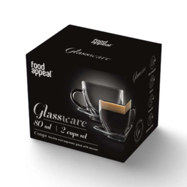 סט 2 כוסות דאבל עם צלוחית 80 מ"ל ESPRESSO CONGO