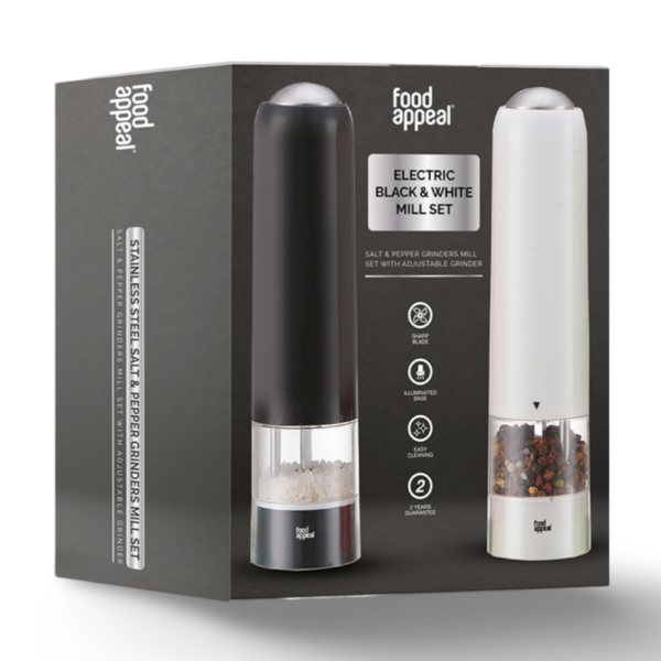 סט מטחנות מלח פלפל אלקטרוניות שחור/לבן
