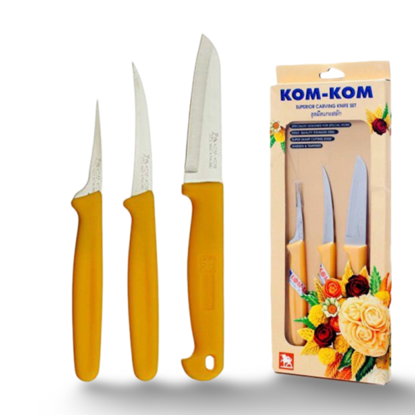 סט /3 סכיני גילוף פירות ידית פלסטיק kom-kom C