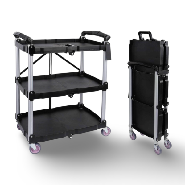 עגלת שירות פלסטיק 3 מדפים מתקפלת