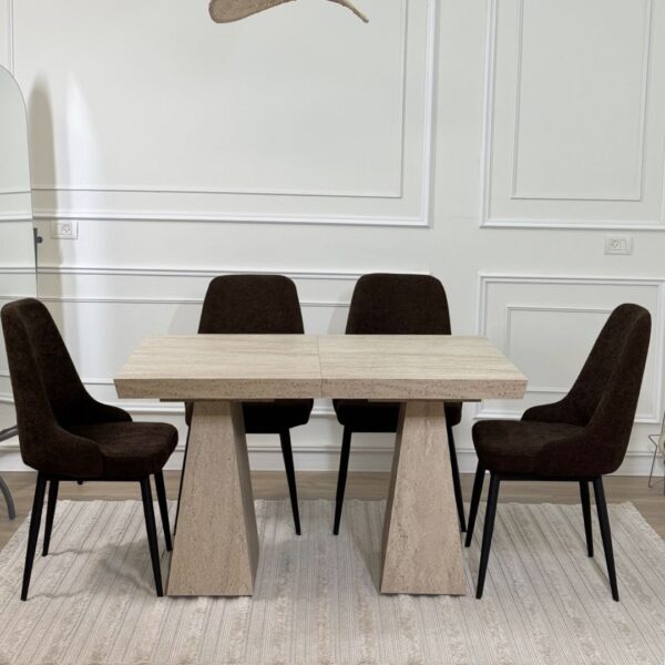 פינת אוכל טרוורטין כוללת 4 כסאות מיקה בוקלה